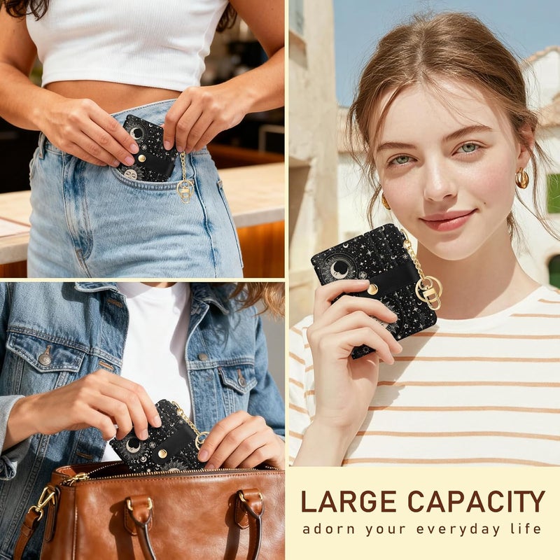 Jogjam Sun and Moon Rfid Women Wallet, Small Slim Thin Credit Card Wallet, PU Leather Bifold Cash Zipper Coin Pocket ID Window for Female Ladies Teen Girls Girly - Image 2